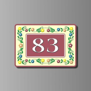 Téglalap alakú, virágos házszámtábla